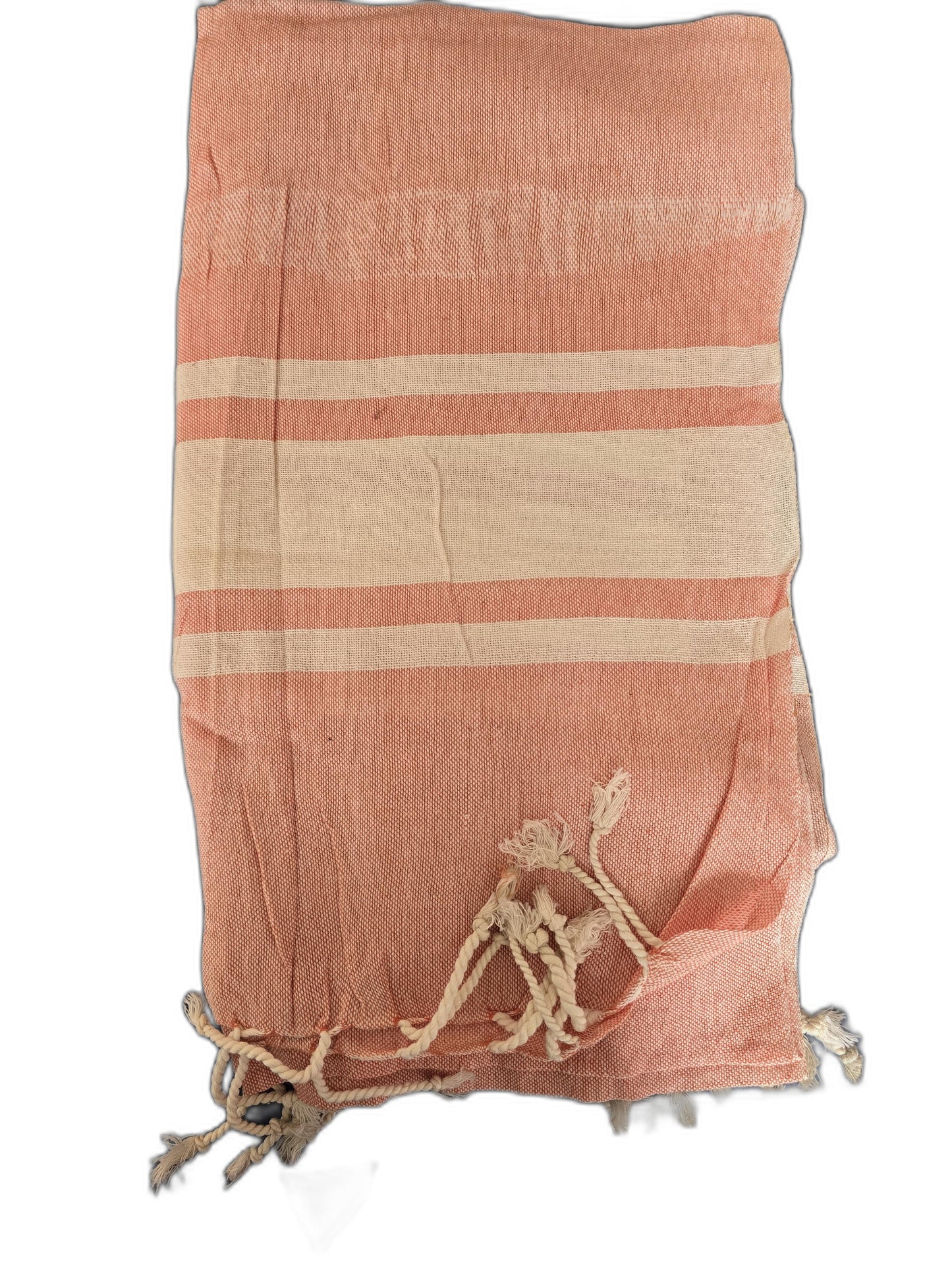 Handcrafted Striped Peach Cotton Shawl with Tassels