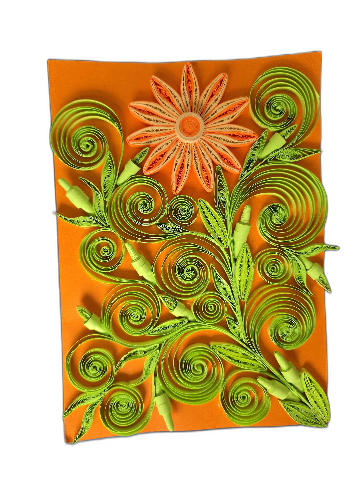 Handmade Paper Quilling Art – Orange Floral Design