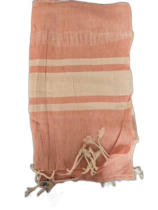Handcrafted Striped Peach Cotton Shawl with Tassels