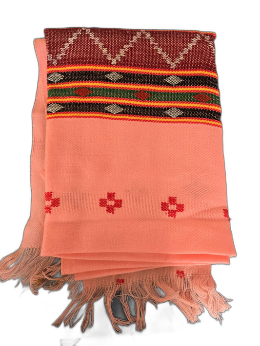 Ethnic Woven Peach Shawl with Geometric Motifs