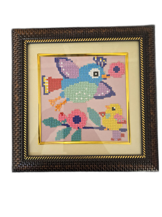 Handmade Beaded Art Frame – Birds & Flowers
