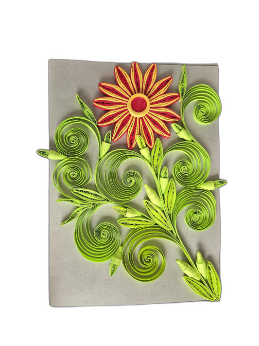 Handmade Paper Quilling Art – Red & Yellow Flower
