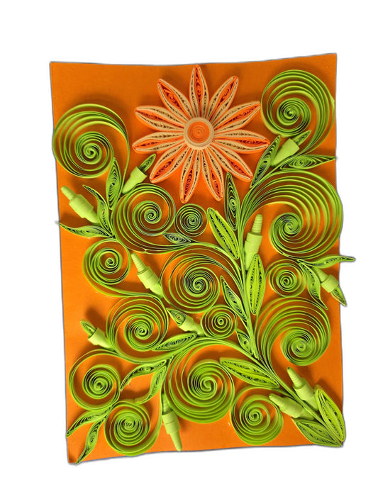 Handmade Paper Quilling Art – Orange Floral Design