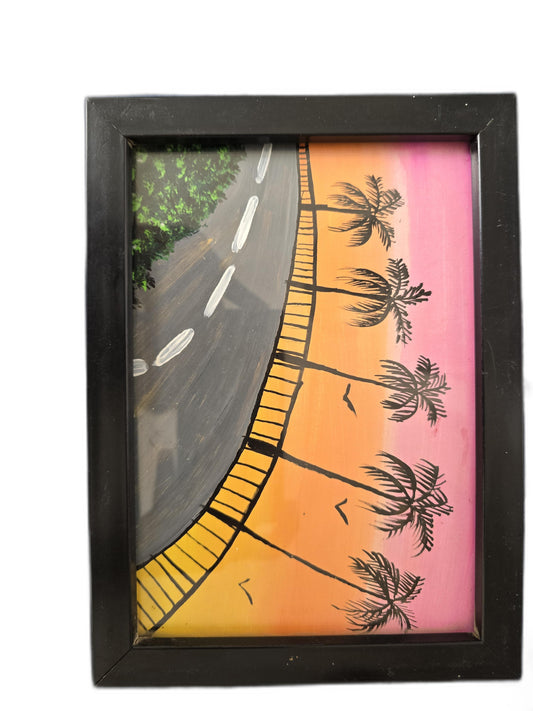 Handmade Canvas Painting – Sunset Roadside View
