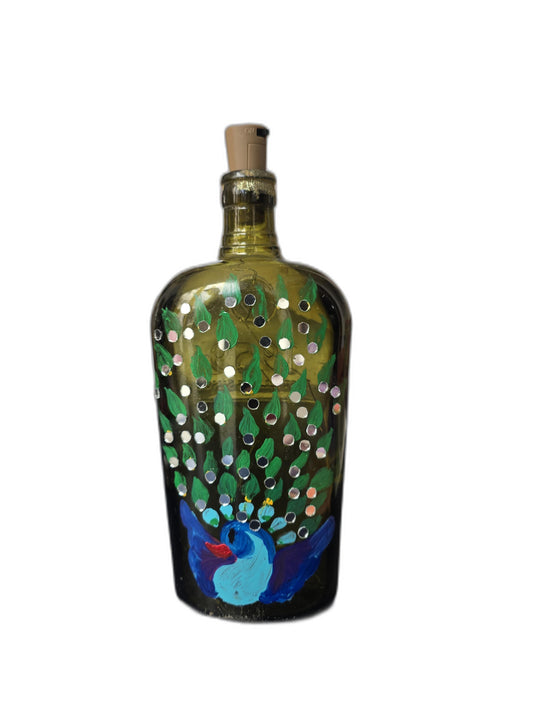 Hand-Painted Decorative Bottle – Peacock Design